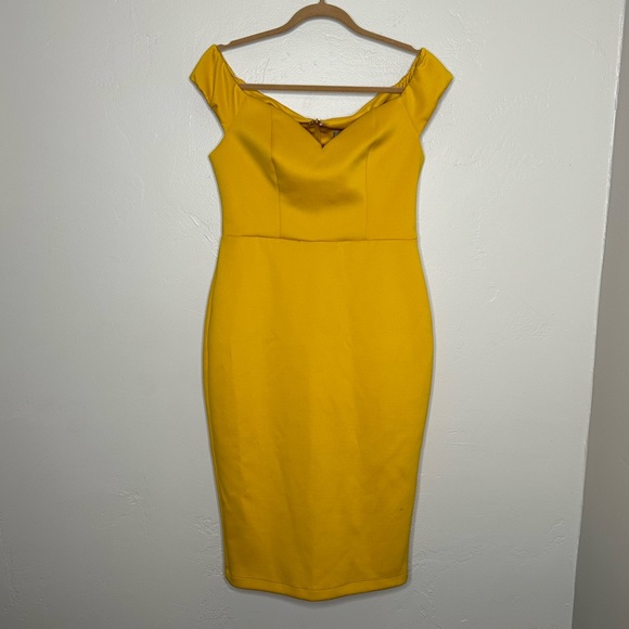 NWT ASOS Mustard Yellow Bardot Sweetheart Off the Shoulder Midi Dress - Picture 4 of 9